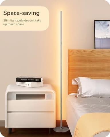 EDISHINE LED Corner Floor Lamp, Minimalist Dimmable Mood Light, Adjustable Height, 57.5" Tall Floor Lamp for Bedroom, Living Room, Home Office, 3000K Warm White Light, Silver - Image 3