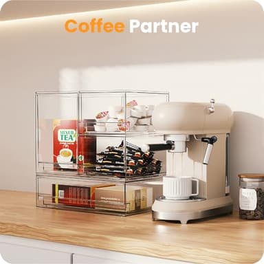 A-LuGei 【𝟰𝗣𝗖𝗦】 Acrylic Stackable Storage Drawers, 8.7" H Makeup Organizer, Bathroom Organizer and Storage, Plastic Storage Bins for Kitchen Cabinet Pantry Medicine Fridge - Image 7