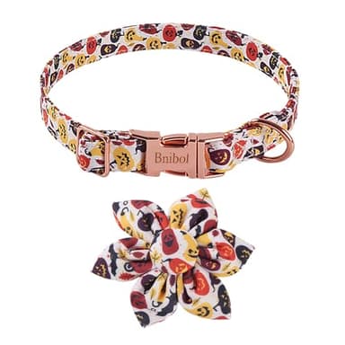 Bnibol Halloween Pumpkin Pattern Dog Collar,Multicolored Bow Tie Dog Collar with Metal Adjustable Buckle,Soft and Comfortable Ghost Dog Collars for Medium Dogs.(Orange, M) - Image 1