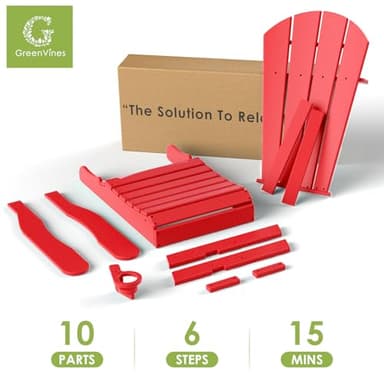 GREENVINES Folding-Adirondack-Chairs-Set-of-2 | HDPE Plastic | Fire Pit Chair | All Weather | Cup Holder | Red | for Deck Backyard Patio Outdoor Garden - Image 6