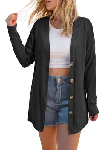AWULIFFAN Womens Open Front Lightweight Cardigan Long Sleeve Button Down Casual Cardigans Outwear (Black,X-Large) - Image 1