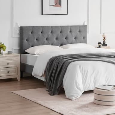 Howjoe Linen Upholstered Headboard Queen Size, Modern Diamond Tufting Solid Wood Queen Headboard Only, Adjustable Height from 37” to 51” Head Board, Bed Frame or Wall Mount Headboards, Light Grey - Image 7