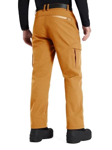 FREE SOLDIER Men's Outdoor Softshell Fleece Lined Cargo Pants Snow Ski Hiking Pants with Belt(Orange 38W x 32L) - Image 2