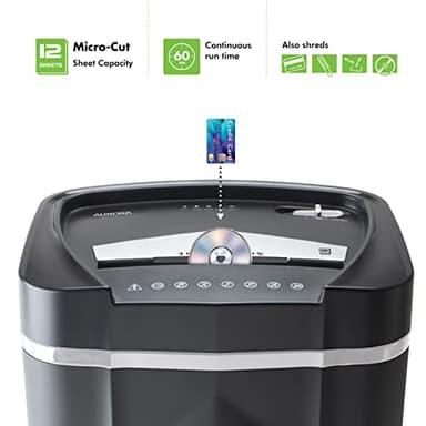 Aurora Professional Grade High Security 12-Sheet Micro-Cut Paper/CD and Credit Card Shredder/ 60 Minutes Continuous Run Time - Image 2