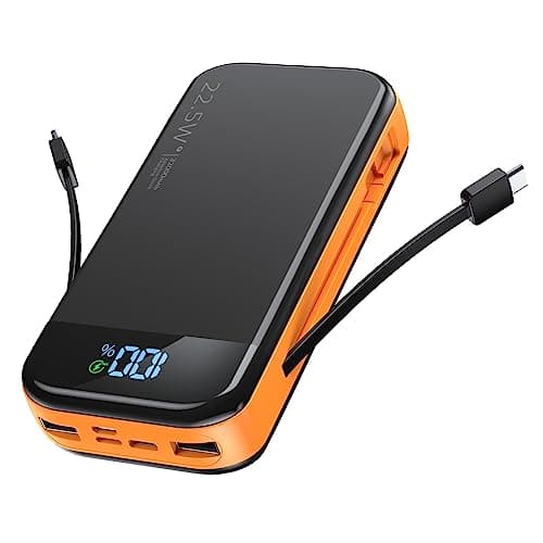 Portable Charger 32000mAh, 22.5W QC 3.0 PD 20W Smart LED Display Fast Charging Built in Cables Power Bank, External Battery Pack Charge 5 Devices Compatible with Cellphones (Orange) - Image 1