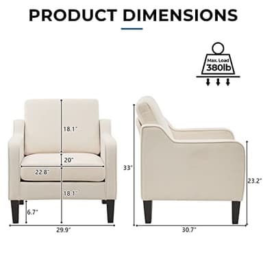 VINGLI Modern Accent Chairs Set of 2, Beige Living Room Chairs Comfy Armchair for Bedroom, Upholstered Sofa Chair Reading Chair for Small Spaces, Apartment, Waiting Room - Image 2