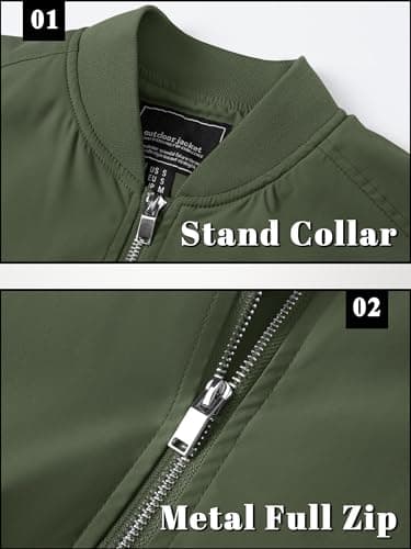 TACVASEN Jackets for Men Bomber Coat Army Green Light Jackets Fashion Men's Windbreaker Mens Varsity Jacket Men Casual Jacket Full Zip Up Coat - Image 5
