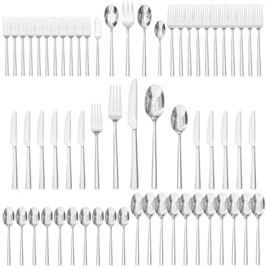 KINGSTONE Silverware Set with Serving Utensils, 65-Piece Forged Flatware Set Cutlery Set Premium Stainless Steel, Service for 12, for Kitchen, Home, Wedding, Party, Mirror Polished and Dishwasher Safe - Image 1