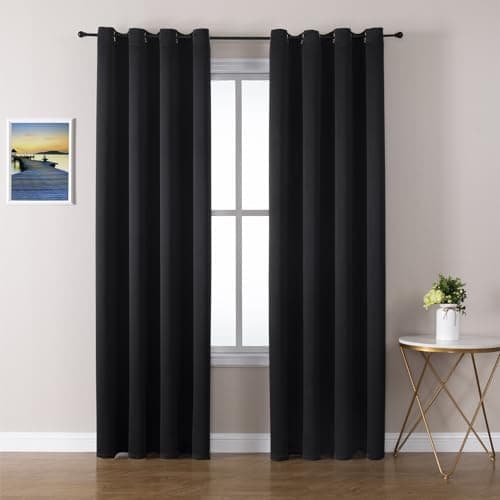 ChrisDowa Blackout Curtains 108 Inches Long 2 Panels Set for Living Room, Grommet Thermal Insulated Room Darkening Curtains for Bedroom (Black, 52 x 108 Inch) - Image 1