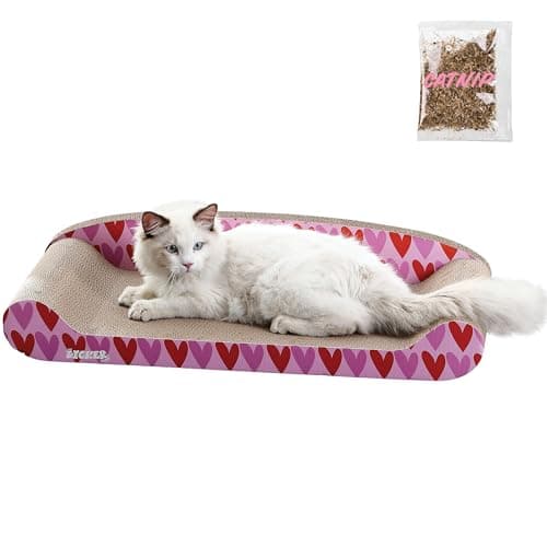 THE LICKER STORE CSR1004A Montego 27.5" Coastal Patterned Cardboard Lounge Bed Cat Scratcher with Catnip, Pink/Red - Image 1