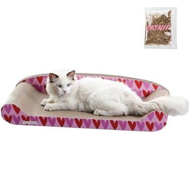 THE LICKER STORE CSR1004A Montego 27.5" Coastal Patterned Cardboard Lounge Bed Cat Scratcher with Catnip, Pink/Red - Image 1