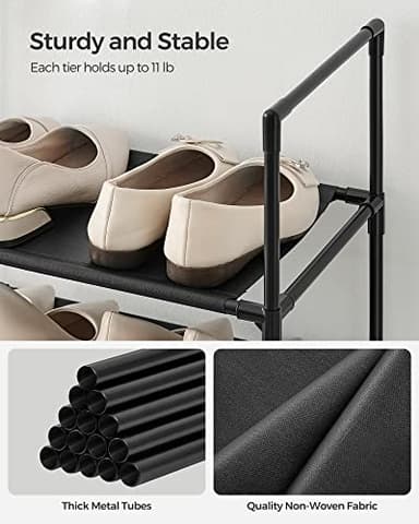 SONGMICS Shoe Rack, 10 Tier Shoe Shelf, Shoe Storage Organizer, Space-Saving, 11 x 17.7 x 68.1 Inches, Metal Frame, Non-Woven Fabric Shelves, for Entryway, Bedroom, Black ULSH010B02 - Image 6