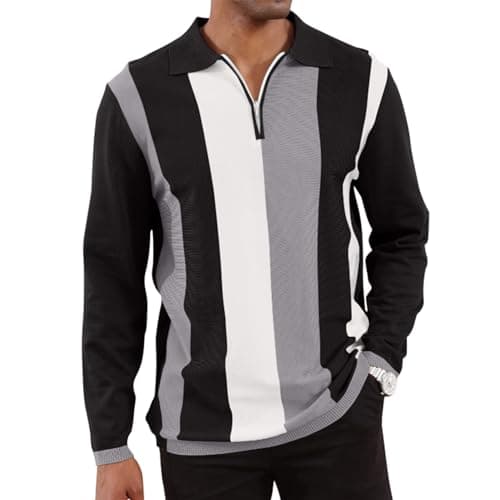 Men's Fashion Polo Shirts Vintage Striped Knitting Shirts Casual Slim Fit Golf Shirts - Image 1