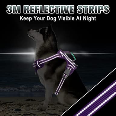 BARKBAY No Pull Dog Harness Large Reflective Dog Harness with Front Clip and Easy Control Handle for Walking Training Running with ID tag Pocket(Purple,XL) - Image 6
