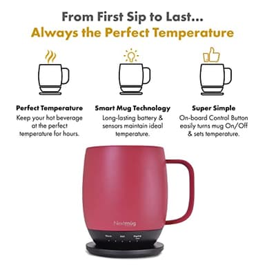 Nextmug - Temperature-Controlled, Self-Heating Coffee Mug (Dusty Rose - 14 oz.) - Image 2