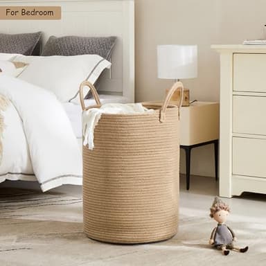 MOJOSCEND 80L Extra Large Jute Woven Hamper Laundry Basket Wicker Rope Clothes Hamper for Baby Nursery Kids Tall Rattan Blanket Basket in Living Room Bedroom - Image 2