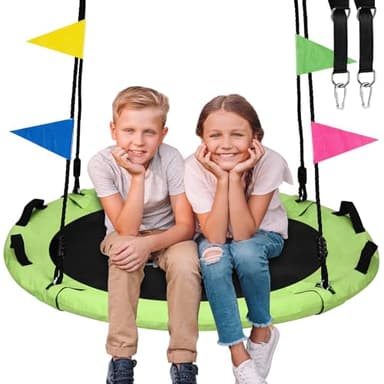 HeyZoo Tree Swing, Saucer Swing 40 Inch for Kids, 900lbs Weight Capacity, with Adjustable Hanging Straps, for Backyard and Outdoor Playground, Yellow-Green - Image 1
