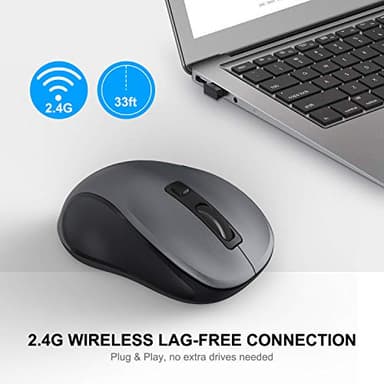 WisFox 2.4G Wireless Mouse for Laptop, Ergonomic Computer Mouse with USB Receiver and 3 Adjustable Levels, 6 Button Wireless Mice for Windows Mac PC Notebook (Grey) - Image 2