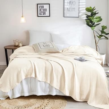 David's Home Ultra Soft Cooling Muslin Blanket Queen, 60% Rayon Derived from Bamboo 40% Cotton, Breathable Lightweight Cozy Gauze Layer for Hot Sleepers All Season,Elegant Home Decoration,Light Tan - Image 10