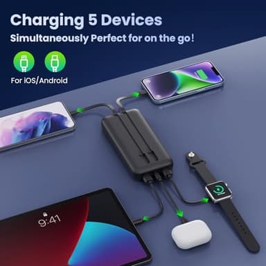 Portable Charger 40,800mAh Power Bank, 25W PD QC 4.0 Fast Charging Portable Phone Charger with Built-in Cables,LCD Display USB C Battery Pack Compatible with iPhone 16/15/14,Android Samsung (Black) - Image 2