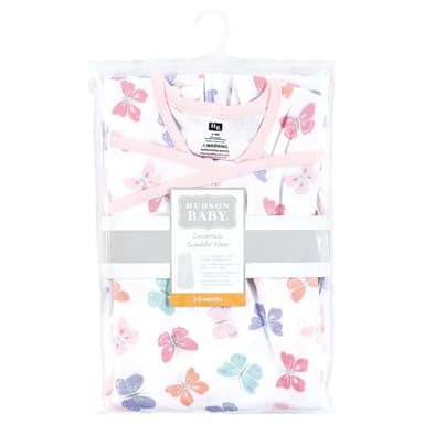 Hudson Baby Infant Girl Convertible Swaddle Sleep Sack, Pastel Butterfly, 3-9 Months - Image 2