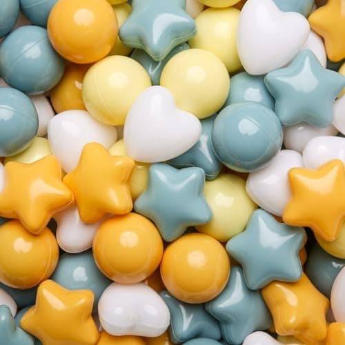 GOGOSO Ball Pit Balls,Plastics Balls for Ball Pit, Stars Hearts Shape for PastelBall for Toddlers Kids, Stars and Hearts Creamy Yellow+Blue,100pcs - Image 1