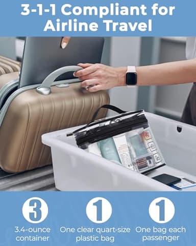 BAGSMART TSA Approved Toiletry Bag, 3 Pack Clear Makeup Cosmetic Bag Organizer, Quart Size Travel Bag for Toiletries, Carry-on Travel Accessories Essentials, Black-3pcs - Image 6