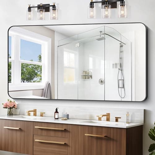 CIVENO Large Bathroom Mirror 72x36 inch, Black Rectangle Mirrors with Metal Frame, Rounded Corner Rectangular Mirror for Bathroom, Oversized Wall Mounted Mirror for Over Sinks Living Room Bedroom - Image 1