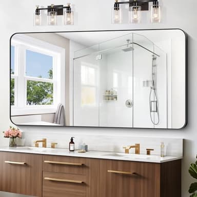 CIVENO Large Bathroom Mirror 72x36 inch, Black Rectangle Mirrors with Metal Frame, Rounded Corner Rectangular Mirror for Bathroom, Oversized Wall Mounted Mirror for Over Sinks Living Room Bedroom - Image 1