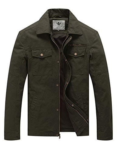 WenVen Men's Spring Aviator Cotton Commuter Jackets (Army Green, XL) - Image 1