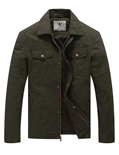 WenVen Men's Spring Aviator Cotton Commuter Jackets (Army Green, XL) - Image 1