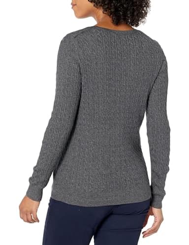 Amazon Essentials Women's Lightweight Long-Sleeve Cable Crewneck Sweater (Available in Plus Size), Charcoal Heather, Medium - Image 3