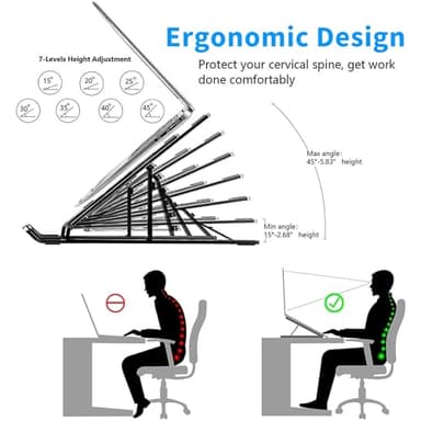 Laptop Stand for Desk, Ergonomic Design Adjustable Aluminum Foldable Portable Computer Stand, Compatible with MacBook Air Pro, HP, Lenovo, Dell, More 10-15.6”Inch and Tablets (Black) - Image 2