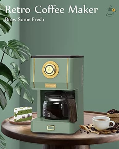Amaste Drip Coffee Maker, Coffee Machine with 25 Oz Glass Coffee Pot, Retro Style Coffee Maker with Reusable Filter & Three Brewing Modes, 30minute-Warm-Keeping, Matcha Green - Image 3