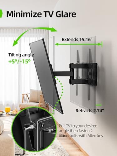 USX MOUNT Full Motion TV Mount for 42-80 Inch Flat Screen TVs up to 120 lbs, Swivel TV Wall Mount Bracket Dual Articulating Arms, Tool-Free Tilt Max Vesa 600x400mm, for 8-16 in Wood Studs - Image 4