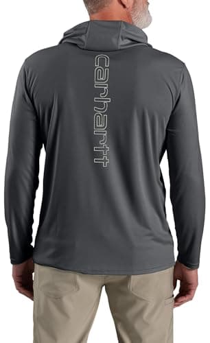 Carhartt Men's Force Sun Defender™ Lightweight Long-Sleeve Hooded Logo Graphic T-Shirt, Steel, X-Large - Image 2