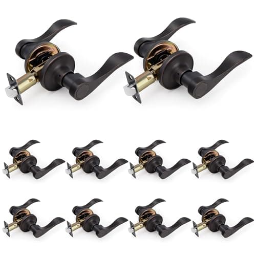 LOQRON Wave Style Door Lever, 10 Pack Wholesale Passage Door Handle Without Key and Lock, Oil Rubbed Bronze Keyless Interior Lever Reversible for Left/Right Handed for Hallway and Closet - Image 1