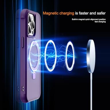 SKYLMW Compatible with iPhone 12 Pro Max Case & iPhone 13 Pro Max Case with Invisible Magnetic O-Ring Stand Translucent Phone Cases 6.7" [Compatible with Mag-Safe][Great Grip Feeling], Purple - Image 3