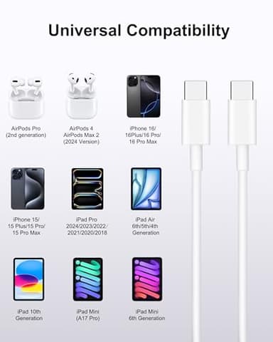 AirPods Pro 3 Charger, 20W Fast USB C Charger Block Power Adapter with 10FT Long USB-C Cable for AirPods Pro 3 (2025) 2 Gen, 4/Max 2 Wireless Earbuds, iPhone 17 Air 16 15 Pro Max, iPad Charging Cord - Image 5