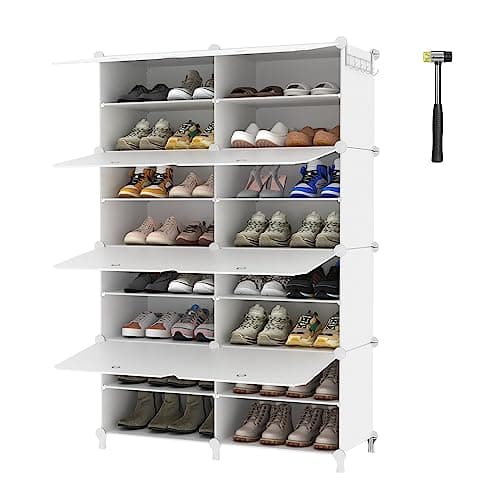 AWTATOS Shoe Rack, 8 Tier Shoe Storage Cabinet with Door, 32 Pair Shoe Organizer Shelves for Closet Hallway Bedroom Entryway, White - Image 1