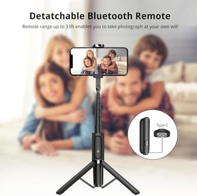 ATUMTEK Selfie Stick Tripod, 3-in-1 Extendable Aluminum Phone Tripod with Detachable Bluetooth Remote, Compatible with iPhone 17/16/15/14/13/12/11/11 Pro/XS Max/XR and Samsung Smartphones, Black - Image 6
