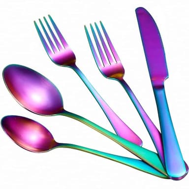 40 Pcs Rainbow Silverware Set for 8, Food Grade Stainless Steel Flatware Set, Eating Utensils Sets Include Fork/Knife/Spoon,Home Kitchen Tableware Set, Reusable Cutlery Set, Dishwasher Safe - Image 6