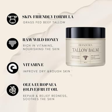 FRANDORA Beef Tallow and Honey Balm for Skin, All-Natural Moisturizer for Face and Body, Hydrating Grass-Fed Beef Tallow & Raw Wild Honey Blend - Image 3
