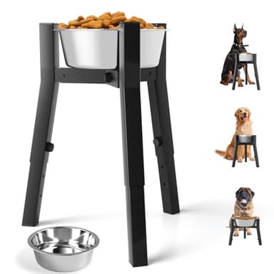 SHAINFUN Elevated Dog Bowl with Stand for Large Dogs, with 61oz Bowls, Adjustable Height & Width, Tall Raised Dog Food Water Stand - Image 1