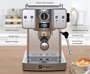 Frossvt Espresso Machine 20 Bar, Milk Frother Steam Wand, 60oz (1.8 Liters) Water Tank, 1350W for Home Barista Espresso Latte Macchiato and Cappuccino Maker - Image 7
