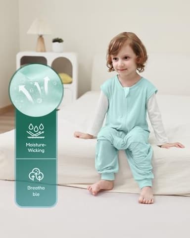 HOMEAL Toddler Sleep Sack With Legs, 2t-3t, 0.5 Tog With Feet, Wearable, Sage - Image 3