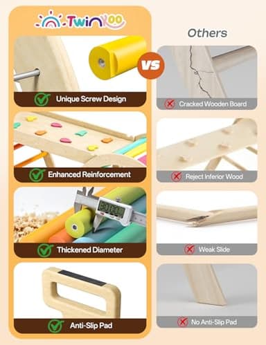 Twinkoo 7 in 1 Pikler Triangle Set, Foldable Toddler Baby Climbing Toys, Solid Wooden Montessori Climbing Set, Baby Climber Indoor Playground Jungle Gym for Toddlers Montessori Toys - Image 2