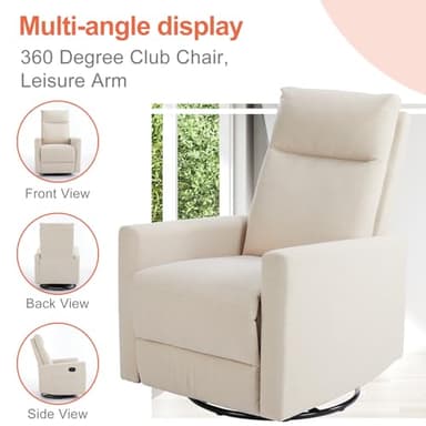 Sweetcrispy Recliner Chair, 360 Swivel Rocker Chair for Adults, Glider Rocker Recliners, Nursery Chairs for Living Room, High Back, Upholstered Deep Seat,Beige - Image 4