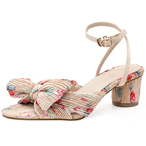 MUCCCUTE Women's Bow Knot Heeled Sandals Ankle Buckle Strap Chunky Heeled Open-toe Comfortable Wedding Party Fashion Heeled - Image 1