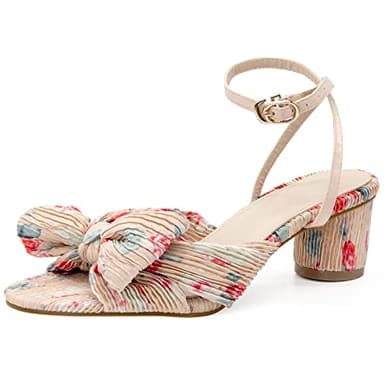 MUCCCUTE Women's Bow Knot Heeled Sandals Ankle Buckle Strap Chunky Heeled Open-toe Comfortable Wedding Party Fashion Heeled - Image 1